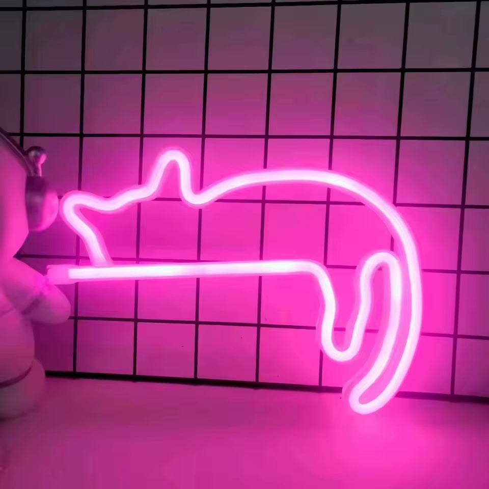 Adorable Cat Neon Light - Perfect LED Wall Decor for Girls' Bedrooms, Living Rooms, and Special Celebrations
