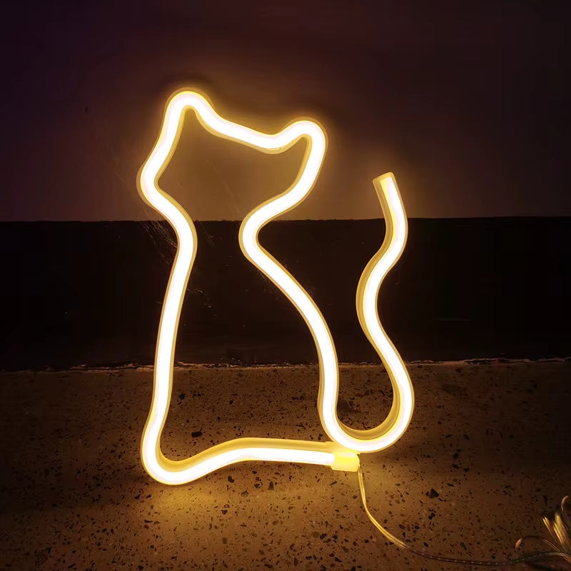 Adorable Cat Neon Light - Perfect LED Wall Decor for Girls' Bedrooms, Living Rooms, and Special Celebrations