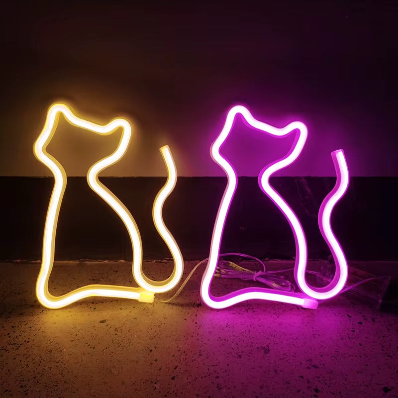 Adorable Cat Neon Light - Perfect LED Wall Decor for Girls' Bedrooms, Living Rooms, and Special Celebrations