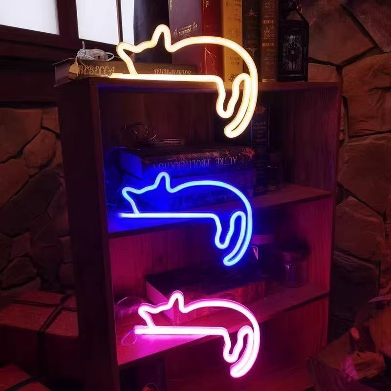 Adorable Cat Neon Light - Perfect LED Wall Decor for Girls' Bedrooms, Living Rooms, and Special Celebrations