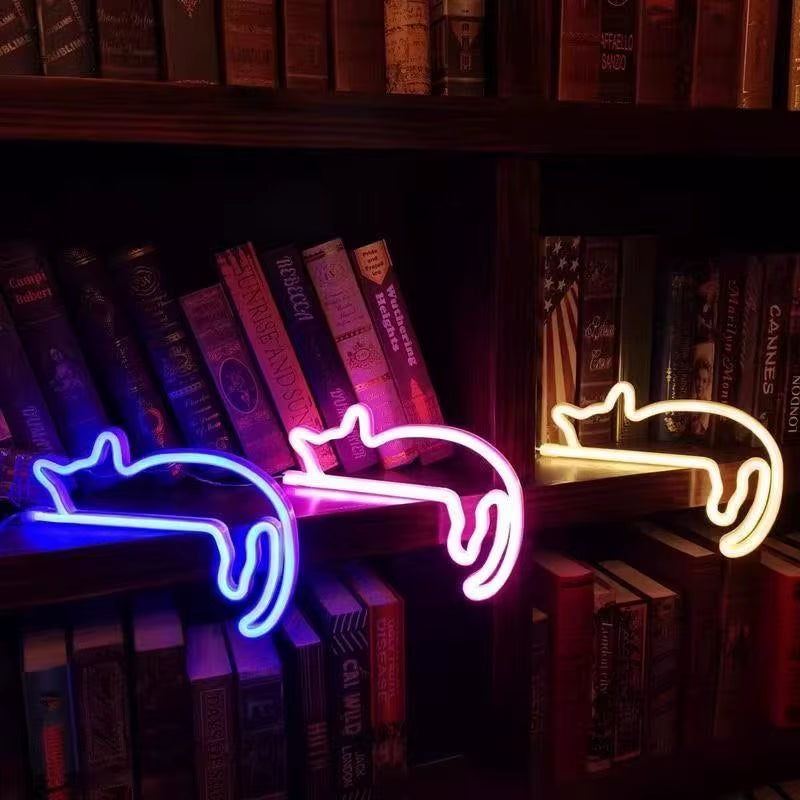 Adorable Cat Neon Light - Perfect LED Wall Decor for Girls' Bedrooms, Living Rooms, and Special Celebrations