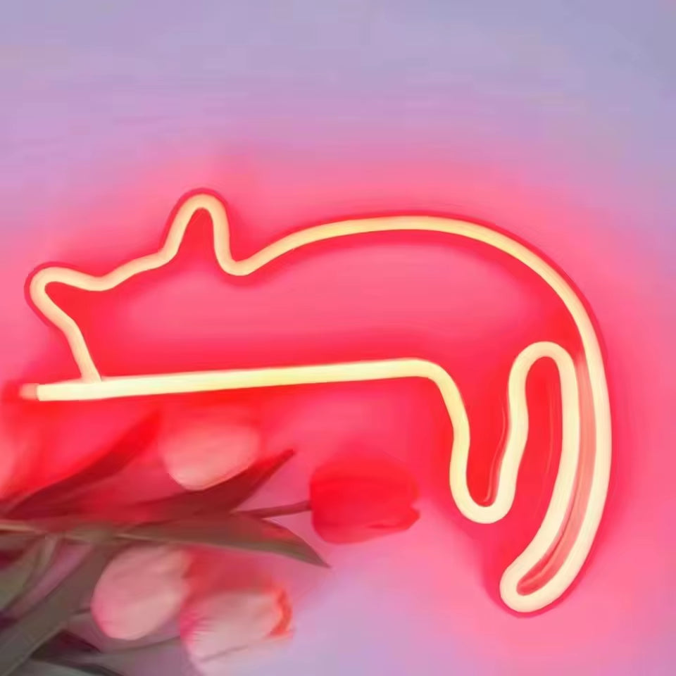 Adorable Cat Neon Light - Perfect LED Wall Decor for Girls' Bedrooms, Living Rooms, and Special Celebrations