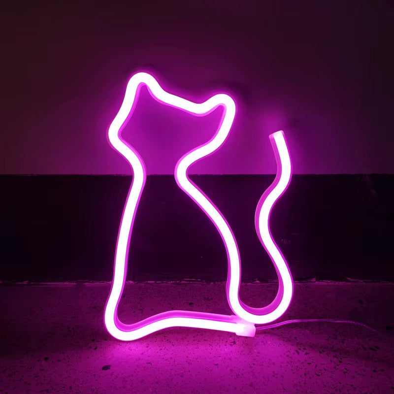 Adorable Cat Neon Light - Perfect LED Wall Decor for Girls' Bedrooms, Living Rooms, and Special Celebrations