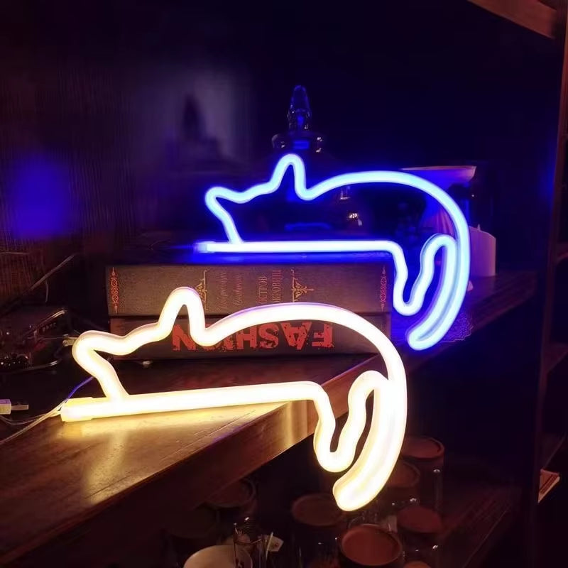Adorable Cat Neon Light - Perfect LED Wall Decor for Girls' Bedrooms, Living Rooms, and Special Celebrations