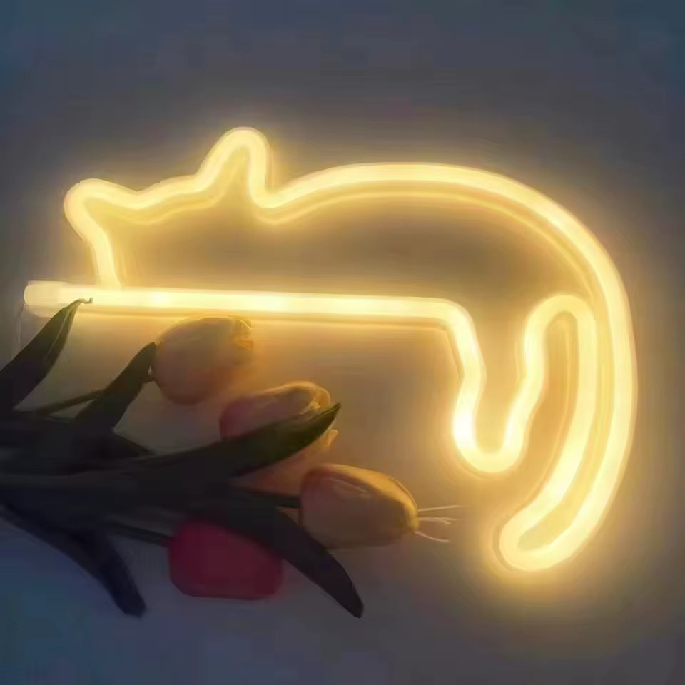 Adorable Cat Neon Light - Perfect LED Wall Decor for Girls' Bedrooms, Living Rooms, and Special Celebrations