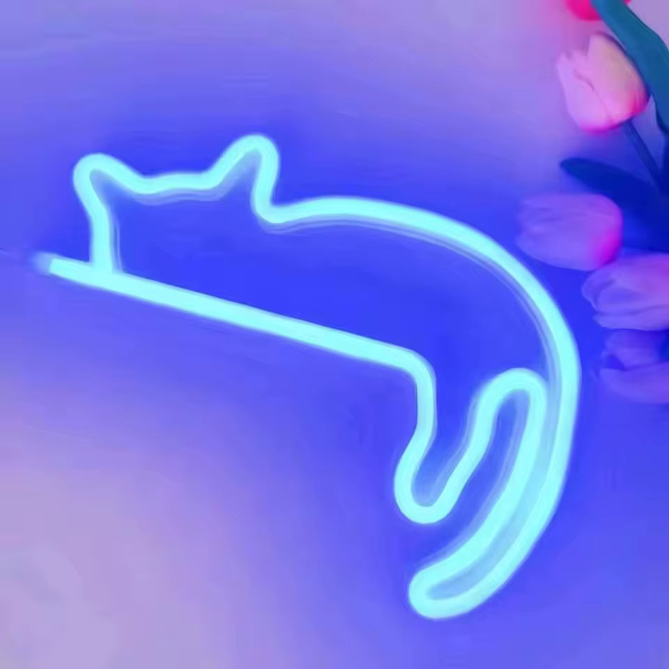 Adorable Cat Neon Light - Perfect LED Wall Decor for Girls' Bedrooms, Living Rooms, and Special Celebrations