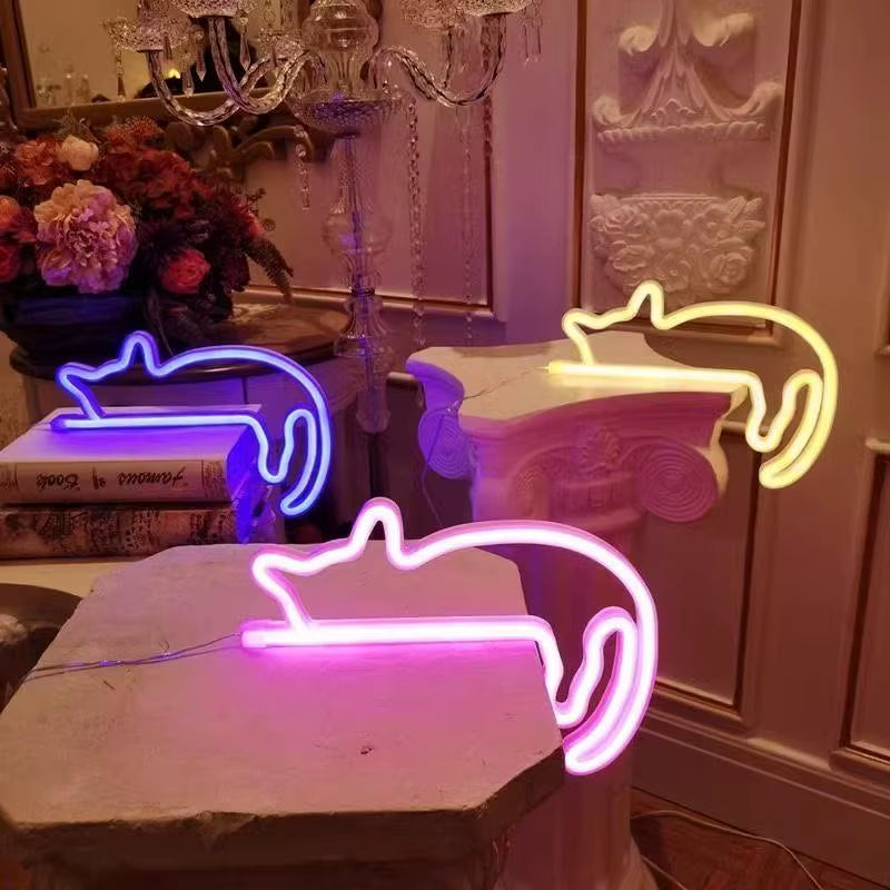 Adorable Cat Neon Light - Perfect LED Wall Decor for Girls' Bedrooms, Living Rooms, and Special Celebrations